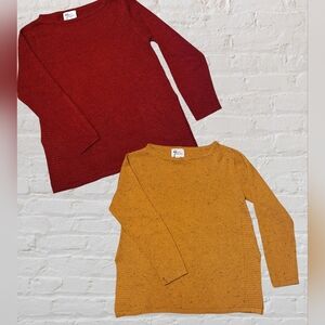 'Andrea Jovine' brick red & mustard yellow marled knit sweaters, Sz. M